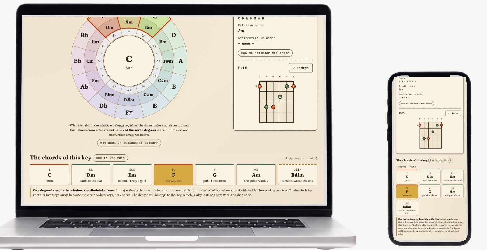 Circle of Fifths — Screenshots of the actual tool 3