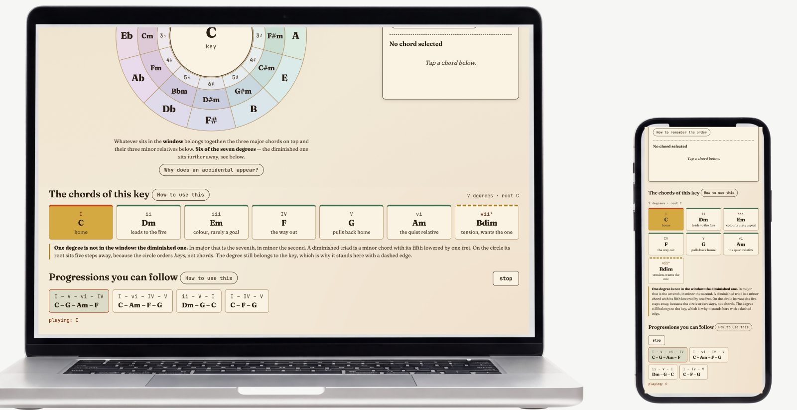 Circle of Fifths — Screenshots of the actual tool 4