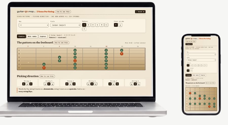 3 Notes Per String — Screenshots of the actual tool